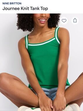 nine britton Green Knit Tank with White Trim